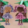 Gloveleya Doll Baby Dolls Soft Doll Baby Girl Gifts Curly Hair Brown Rose Red Leopard Dress Spring Girl 12inches