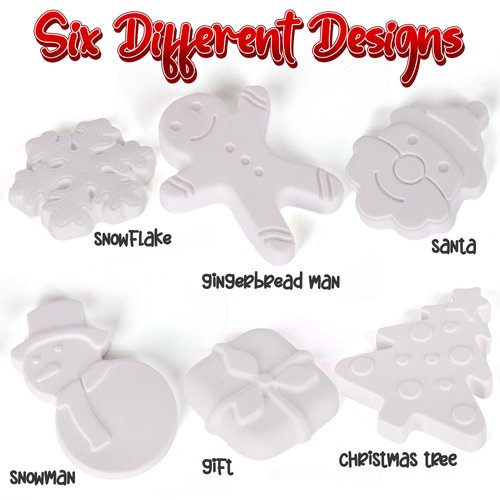 ArtCreativity Christmas Ceramic Painting Kit for Kids - 6 Ceramic Figures, 2 Paint Sets, and 2 Brushes - DIY Christmas Painting Crafts for Toddlers 3 4 5 6 7 8 - Kids’ Paint Activity Set