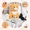 XYHQYB 5 Pcs Cat Stuffed Animals, 12 Inch Stuffed Mommy Cat Plush Toy with 4 Kitten Babies in Zippered Pouch, Nurturing Mom and Baby Stuffed Cats for Kids Christmas Birthday Gifts Party Decor