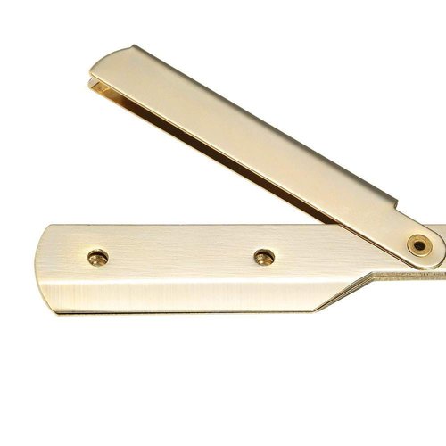 Sicastar® Stainless Steel Straight Edge Barber Shaving Razor Folding Straight Razor Single Edge Replaceable Blades fit for All of Double Edge Razor Blades (Gold)