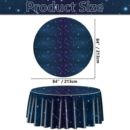 9 Pack Space Tablecloths for Round Table, Space Explore Theme Plastic Round Table Cover for Galaxy Theme Party, Outer Space Stars Theme Birthday Decorations, Kids Birthday Party Supplies, 84x84''