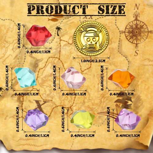 Hanaive 150 Pieces Plastic Pirate Gold Coins Acrylic Colored Gems Fake Gems Buried Pirate Treasure Pirate Party Decorations for Halloween Pirate Adventure Themed Event Birthday Party Props Decor