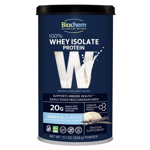 Biochem 100% Whey Isolate Protein - Vanilla Flavor - 15.1 Ounce - Supports Immune Health - Easily Digestible - Refreshing Taste - 20g Vegetarian Protein - Amino Acids