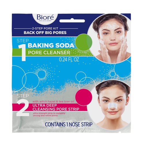 Biore 2 Step Cleansing Pore Kit, 1 Ultra Deep Cleansing Pore Strip plus 1 Facial Cleanser, Instant Pore Unclogging, All in One Travel Kit, 6 Count, with Blue Agave