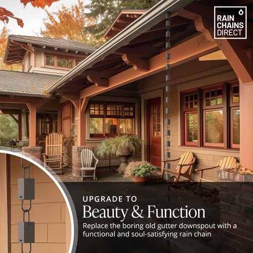 Rain Chains Direct - Square Link Rain Chain - 8.5 FT - Durable Black Powder-Coated Aluminum - Premium Rain Chains for Gutters