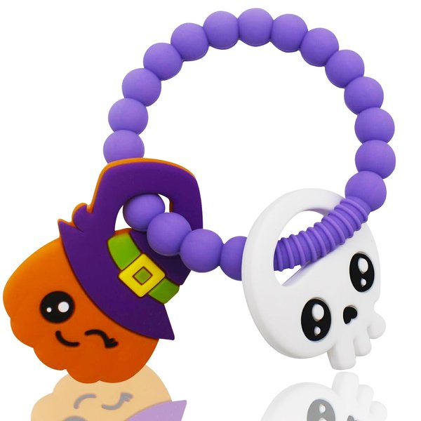 My First Halloween Baby Teething Toy and Llama Silicone Baby Teether Set- Spooky Baby Teethers, Pumpkin Rattle, Ghost Teether(2 Pieces)