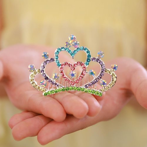 JWICOS Princess Small Crystal Comb Mini Crystal Hair Comb Headband for Girls Rhinestone Comb Hair Accessories for Birthday Party Halloween Christmas (Multi-colored)