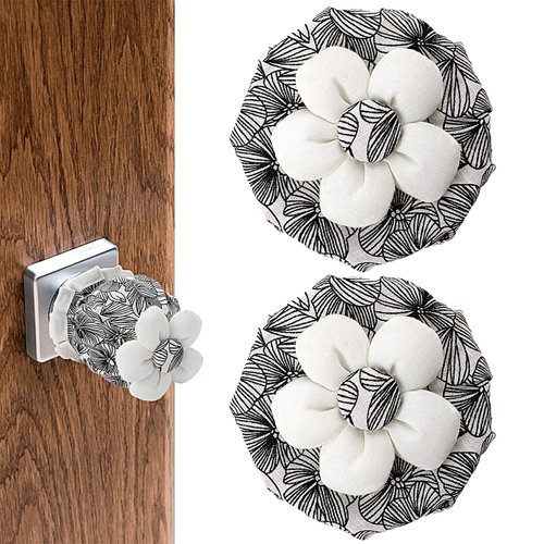 Sliverdew 2 Pcs Door Knob Covers Black Floral Door Knob Protector Soft Round Knob Covers for Door Reusable Door Handle Cover with Sponge Washable Decorative Door Handle Cushion