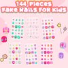 144 Pieces 6 Pack Kids Press on Nails Artificial Fake Nails for Kids Girls Pre Glue Full Cover Short Acrylic False Nail Tips Art Kits Gifts for Kids Girls Nail Art Decoration(Lovely Pattern)