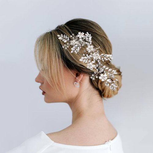 Bridal Hair Comb Rhinestone Wedding Hair Pieces,Bridal Headpieces for Wedding Pearl Crystal Hair Comb Bridal Accessories (Sliver 3)