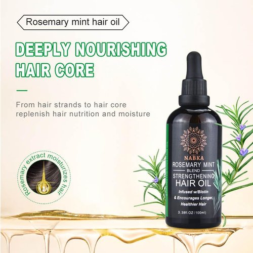 NABKA Natural Rosemary Mint Hair Oil for All Hair Types, Biotin Enriched, 3.3 Ounce