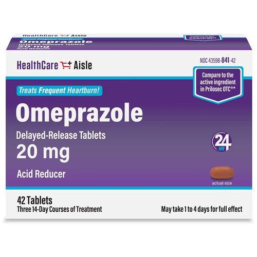 HealthCareAisle Omeprazole 20 mg - 42 Delayed-Release Tablets - Acid Reducer, Treats Frequent Heartburn