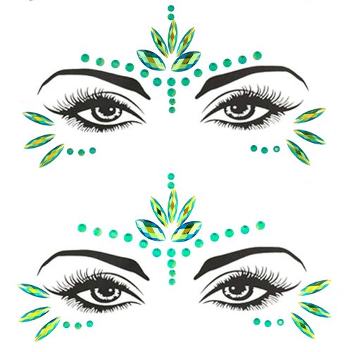 Mermaid Face Gems Stick Jewels for Women Cosplay Mermaid Halloween Club Hair Eye Face Gems Stickers on Body Gems Jewels Rave Party Gift for Kids Eye Face Jewels Temporary Tattoos Festival Decor(Green)