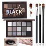 Black Grey Smoky Eyeshadow Palette,15 Colors Matte Shimmer Pigmented Eye Shadow Makeup Palette Set with 3 Eyeshadow Brushes,Glitter Eyeshadow Makeup Palette for Daily Halloween Goth Makeup(A)
