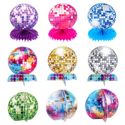 JIYIN 9pcs Disco Honeycomb Centerpieces, Colorful Disco Ball Table Decor Rock and Roll Theme Party Table Centerpieces Party Ball Centerpieces for 70s 80s 90s Disco Birthday Party Supplies(Multicolor1)