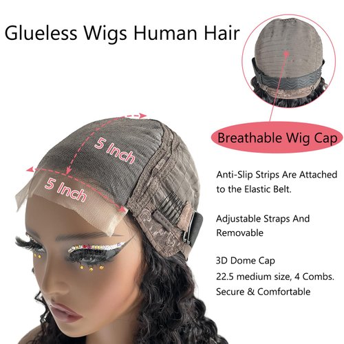 Glueless Wigs Human Hair Pre Plucked 5x5 HD Lace Closure Wigs Human Hair Glueless Wear And Go Deep Wave Lace Front Wigs Human Hair Curly Human Hair Wigs For Black Women (Black, 24 Inch, Curly)