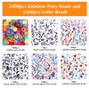 UOONY 4000pcs Pony Beads Kit, 2400pcs Rainbow Kandi Beads and 1600pcs Letter Beads, 24 Colors Plastic Craft Beads Bulk for Bracelets Jewelry Making with 20m Crystal String and 30m Elastic String