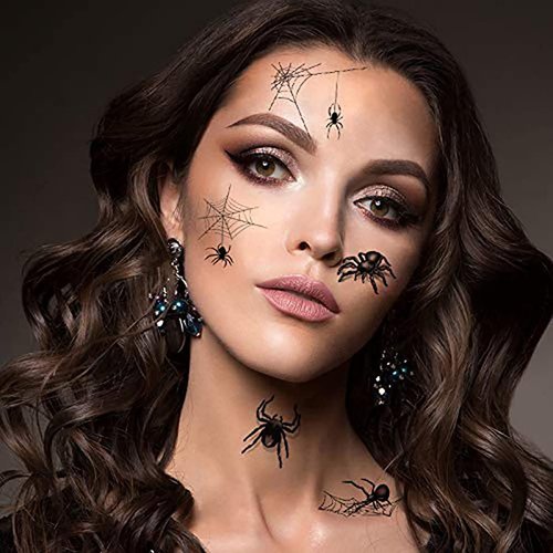 Halloween Spider Web Waterproof Spider Tattoo Stickers Scary Spider Temporary Tattoo Stickers for Adults Kids Body Decoration for Art Party Cosplay atmosphere Supplies 10 Sheet 80 small sticker