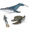 Ocean Sea Marine Animal Figure Toys Playsets 3 PCS Diver Blue Whale Sea Turtle Model Toy Desktop Decoration Collection Party Favors Toys for Boys Girls Kids