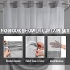 YellyHommy No Hook Shower Curtain with Snap in Liner Set Grey Waffle Shower Curtain for Bathroom 75" L x 72" W Gray
