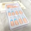 French Tip Press on Nails Long Almond Fake Nails Dark Blue Light Blue White Multicolor False Nails Glossy Nude Artificial Nails with Glue on Nails Reusable Full Cover Stick on Nails for Women