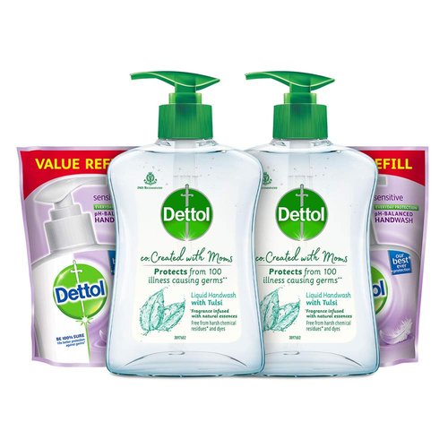 Dettol Tulsi Hand wash Refill and Pump 200ml+175ml, Pack of 2 (co-Created with Moms)