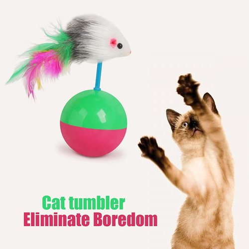 PacabaPacaba Cat Toy, Roly-Poly Mouse Self-Hey Funny Cat SticK Kitten Kitty Anti-Boring Artifact Feather Mouse Toy Interactive for Indoor