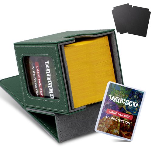 tombert Premium Deck Box Case for MTG Commander - Patented Design, Commander Display with Toploader, As Deck Holder, Fits 100 Double-Sleeved Cards (green&gray)