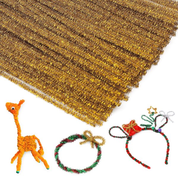 100Pieces Pipe Cleaners Chenille Stem, Glitter Gold Craft Pipe Cleaners,DIY Craft Fuzzy Sticks,Pipe Cleaners Bulk for Creative Handmade DIY Art Craft and Crafts Project Decoration Supplies