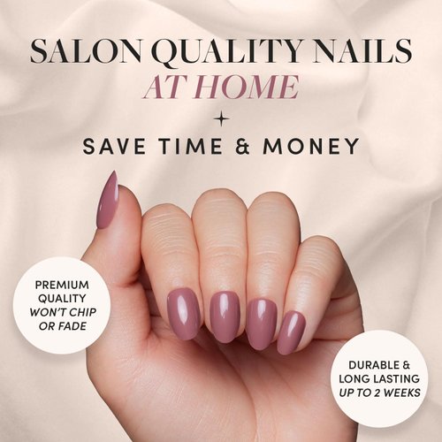 Glamnetic Press On Nails - Fall Mauve | Opaque Muted Blush Mauve Short Oval False Nails, Reusable Stick On Fake Nails with Glue | Salon Quality | 15 Sizes - 30 Nail Kit
