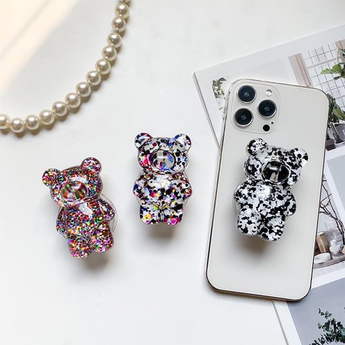 1Pc Multicolor Mobile Phone Finger Holder,Tok Folding Bracket,Cartoon Foldable Epoxy Sequins,3D Cute Bear Shaped Phone Grip for Desktop Stand,Easy Installation Smooth,Cell Phones Grips and Accessories