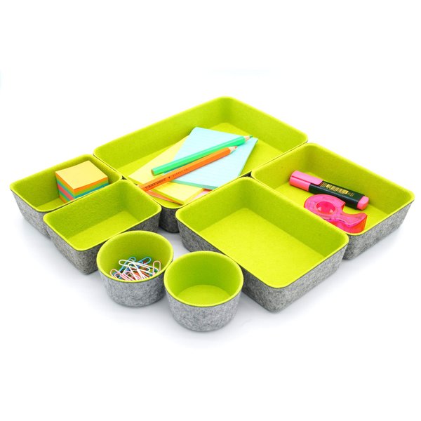 Welaxy Drawer organizers bins felt trays desk storage bins dividers small drawers for office supplies closet cabinet socks makeup holder Back to School 7-piece Pack (Green)