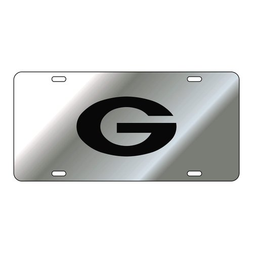 Sports Addiction Georgia Bulldogs Mirror Laser License Plate Tag Silver Background, Black - G Logo