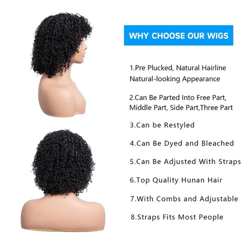 Mjiokii Bob Wigs Human Hair 180% Density Glueless Jerry Curly Short Bob Wig Human Hair None Lace Front Wigs With Bangs Machine Made Bob Wigs Human Hair 12 inch Black Wig
