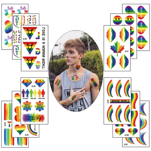 20 Sheets Rainbow Temporary Tattoos Sticker Gay Pride Tattoos LGBT Waterproof Rainbow Flag Heart Temporary Tattoos Pride Party Favors Equality Parade Celebrations for Body Face