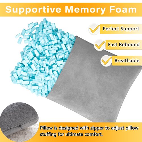 1 MIDDLE ONE 2 Pack Small Pillow, Memory Foam Mini Pillow 11 X 7 Inches for Travel, Sleeping, Nap and Neck, Knee, Lumbar Support, Tiny Pillow Cushion for Pet, Dogs (Grey)