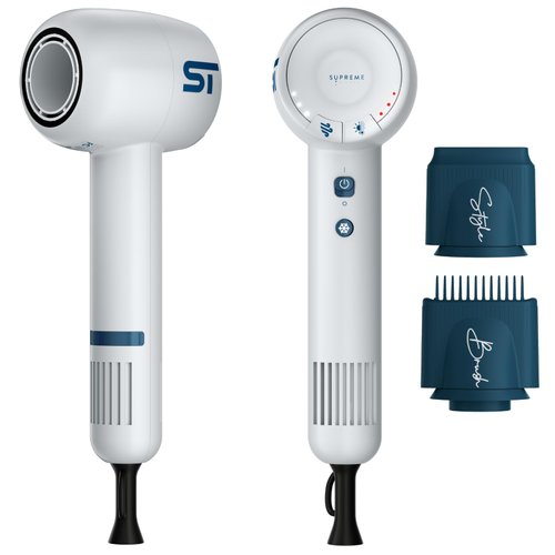 Supreme Trimmer Hair Dryer Negative Ion 110,000 RPM | Fast Drying & Low Noise Blow Dryer 1400W Brushless Motor | Magnetic Attachments, 3 Heat & 3 Speed Settings + Cool Shot | SHD347 White w/UK Plug