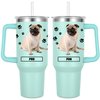 Pug Gift for Dog Owner,40oz Pug Tumbler with Handle Insulated Reusable Stainless Steel Travel Water Bottle (Color 2)
