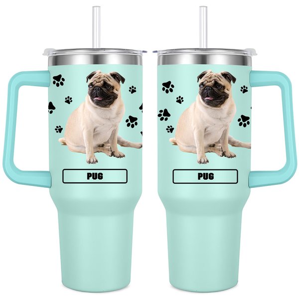 Pug Gift for Dog Owner,40oz Pug Tumbler with Handle Insulated Reusable Stainless Steel Travel Water Bottle (Color 2)