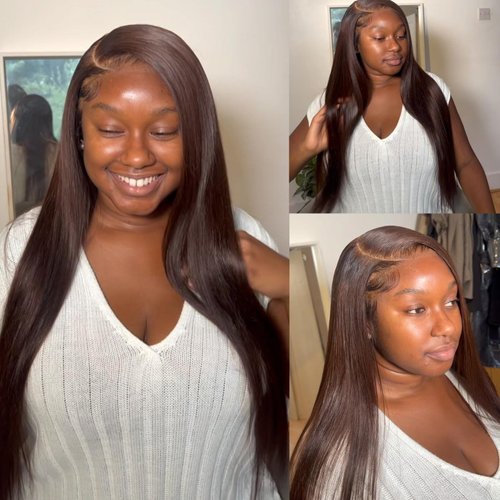 BLY 13x6 Glueless HD Lace Front Wigs Pre Plucked Invisible Bleached Knots, #4 Dark Chocolate Brown Colored Straight Human Hair Wigs for Women 180% Density 18 Inch