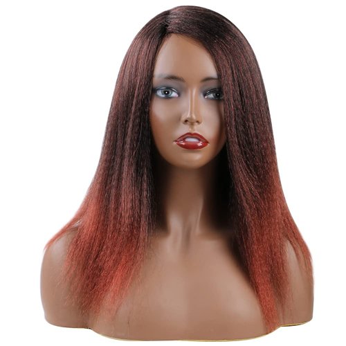 JVILO Yaki Straight Wigs For Black Women Yaki Wigs Medium Long with Silky Light 14inch Synthtic Yaki Afro Kinky Straight Wigs For Daily Wear(T350)