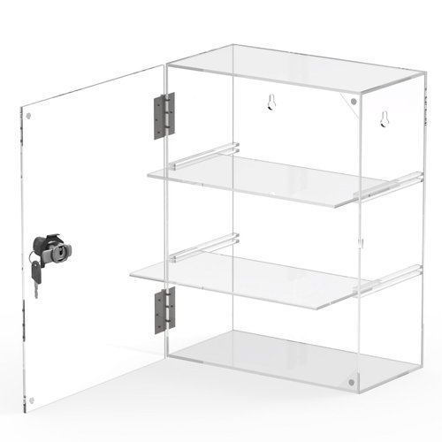 Acrylic Display Case with Lock Key Removable 3 Tier Clear Countertop Display Cases with Shelves Locking Showcase Retail Display Cabinet for Collectibles Figures Safe Storage(11.8x5.9x15.7inch)