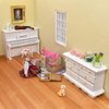 iLAND Wooden Dollhouse Furniture on 1/12 Scale for Girls of Pink Dollhouse Bedroom Set w/Piano (Sweet Doll Furniture 6pcs)