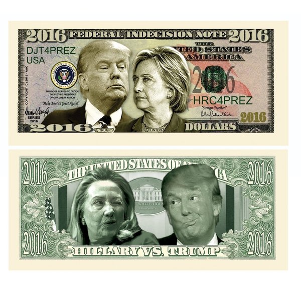 25 Donald Trump VS Hillary Clinton Indecisive Note with Bonus “Thanks a Million” Gift Card Set