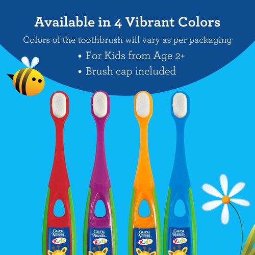 GuruNanda Butter on Gums Toddler Toothbrush (2 Pack) - Multi-Color Kids Toothbrush with Extra Soft Bristles, Tongue Cleaner & 2 Minutes Sand Timer - Dentist Recommended for Gentle Oral Care - Ages 2+