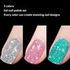 Gsnagole Glitter Gel Nail Polish Set Sparkly 3 Colors Silver Pink Green Gel Polish Kit Soak Off UV Manicure Art DIY Salon Home Holiday Gift for Women (BJJ-Silver-Pink-Green)