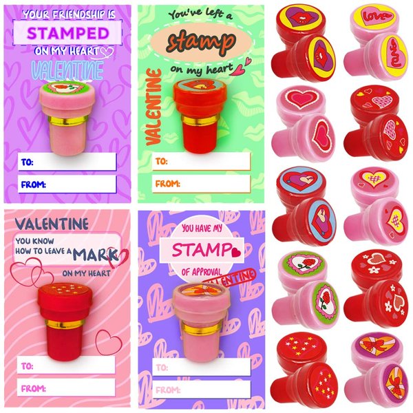 UMEELR Valentines Day Gifts Cards with Valentine Stampers Toy, 20 Pack Valentine's Greeting Cards for Kids, Valentine School Classroom Prize Party Favor Toys, Valentines Gift Exchange