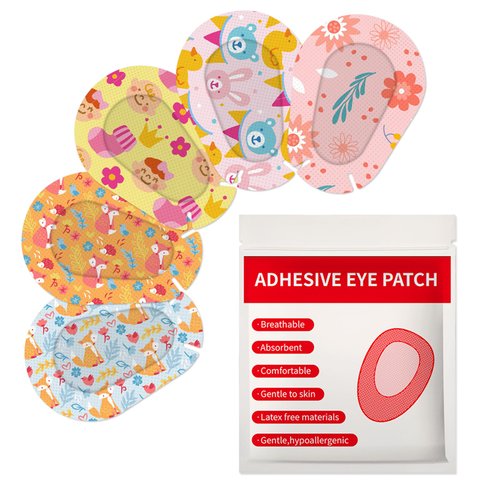 AndicAge 90pcs Adhesive Eye Patches for Kids Light Blocking Cute Design Breatnable Adhesive Bandages for Toddler, 5 Styles
