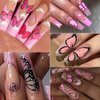 3D Pink Blue Butterfly Nail Stickers for Women Butterfly Nail Decals for Nail Art Supplies Butterfly Nail Art Stickers for Nail Designs Cartoon Butterfly Stickers for Nails Butterflies Nail Decor
