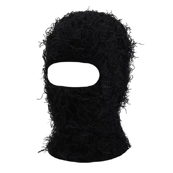 Distressed Balaclava Knitted Full Face Ski Mask Winter Windproof Neck Warmer for Men Women Distress Mask Beanie Black